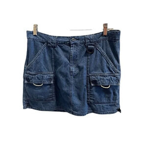 Columbia Womens Short Large Blue Denim Skirt Zipper Elastic Back Pockets Cotton